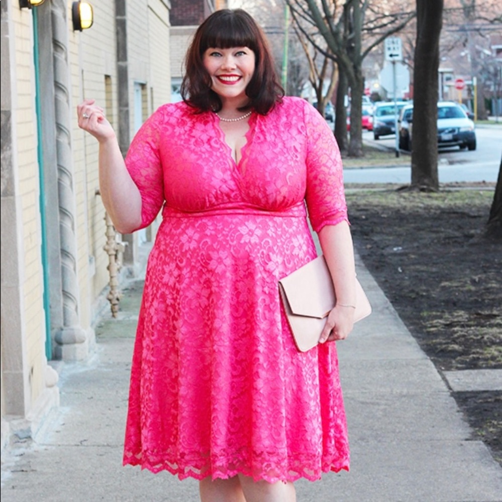 NWT Kiyonna Mademoiselle Lace Dress Azalea Pink 3X